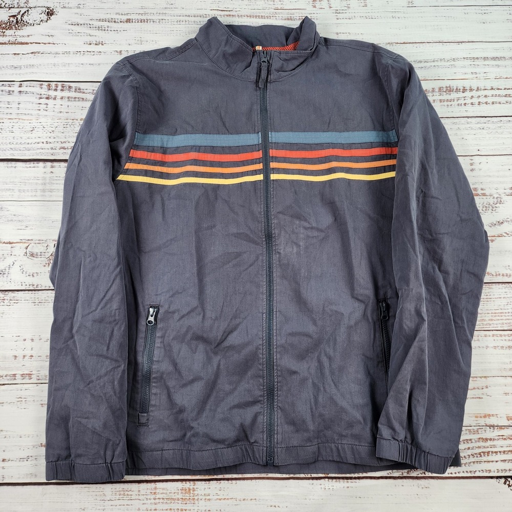 Marine Layer Freeman Stretch Twill Windbreaker Jacket Mens XL Grey Retro Stripe